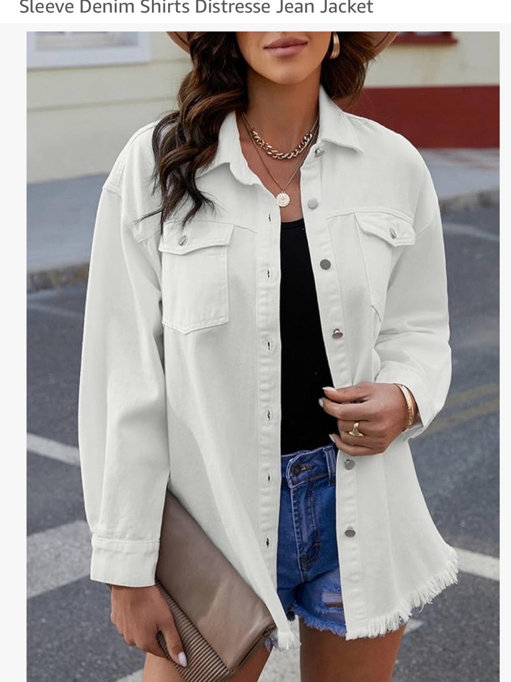 White Distressed Hem Denim Shacket